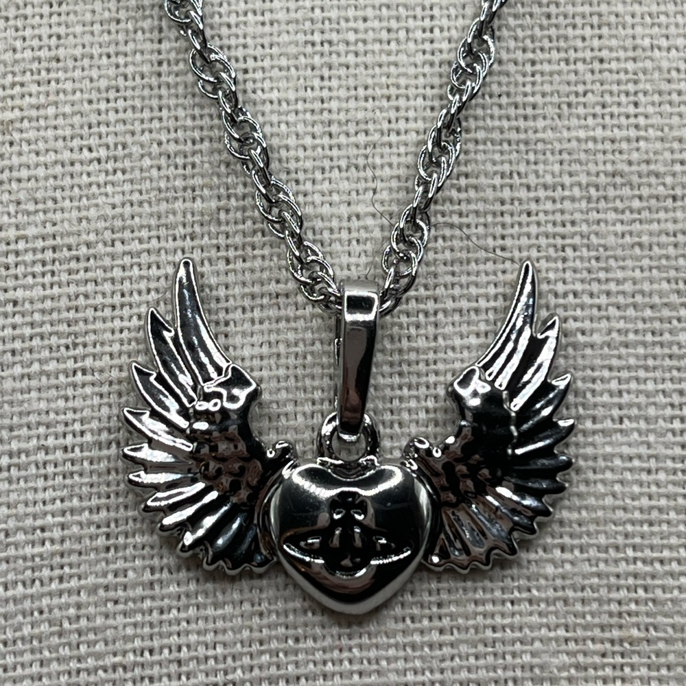 VIVIENNE WESTWOOD Silver Winged Heart Orb Detail Pendant Necklace